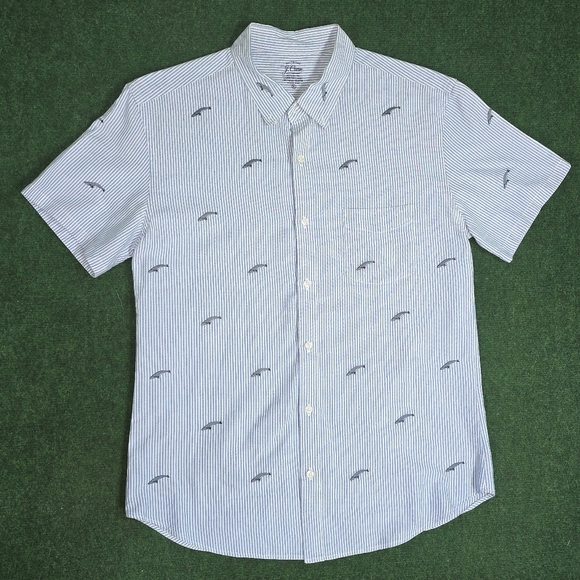 j. Crew | Lightweight Oxford Pin-Striped Embroidered BlueWhale Button Down Shirt - Picture 13 of 15